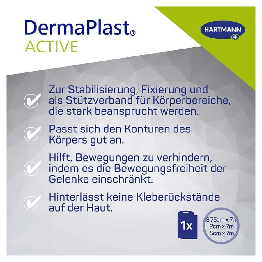DermaPlast Active Sport Tape, wit, 3,75 cm x 7 m, 1 rol