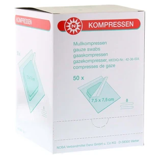 Noba Sterile Gauze Pads, 8-ply, 50 x 2 pieces, 7.5 x 7.5 cm, 50 x 2 pcs