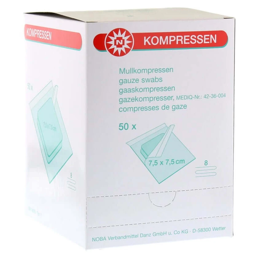 Noba Sterile Gauze Pads, 8-ply, 50 x 2 pieces, 7.5 x 7.5 cm, 50 x 2 pcs