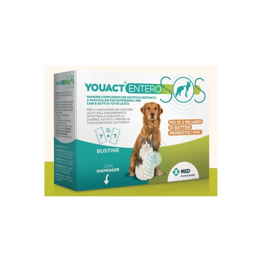 Msd Animal Health Youact Entero SOS, 14 sobres: complemento alimenticio para perros y gatos con trastornos intestinales