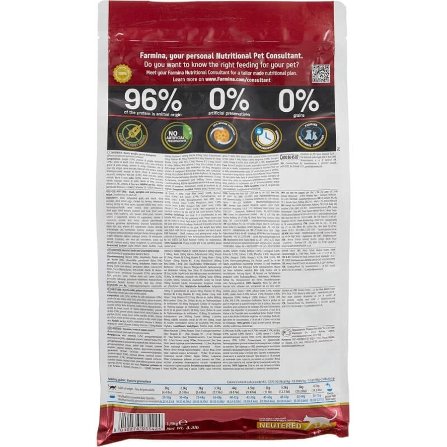 Farmina N&amp;d Pumpkin Neutered met kwartel, pompoen en granaatappel – Compleet voer voor volwassen katten, 1,5 kg