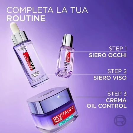 L'Oréal Paris Revitalift Filler 8H Control de Grasa - Crema-gel con ácido hialurónico, 50 ml