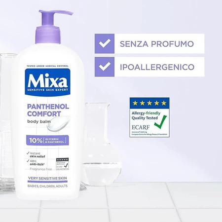 Mixa Panthenol Comfort - Loción corporal calmante para piel sensible, contra el picor, 250 ml