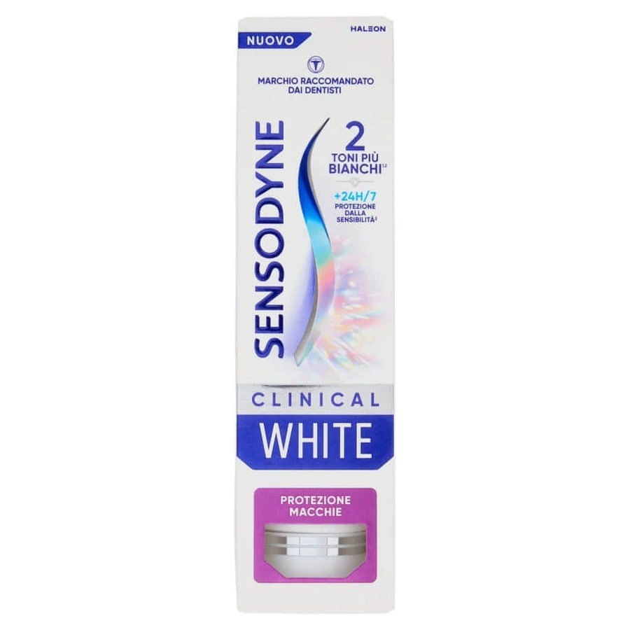 Sensodyne Clinical White - Pasta dentífrica blanqueadora para dientes sensibles con protección contra las manchas, 75 ml