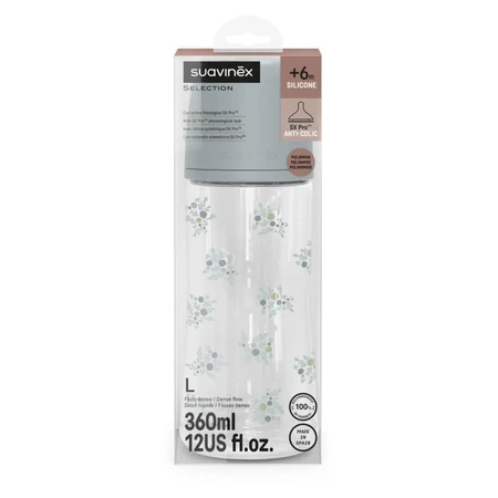 Suavinex Poetry - Plastic Baby Bottle with SX Pro Silicone Nipple, Light Blue, 360 ml