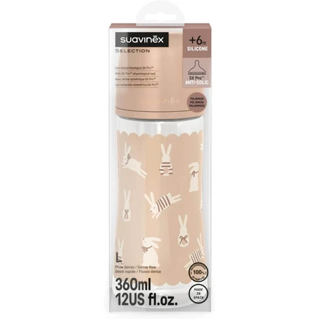 Suavinex Wonderland - Biberón «Conejito» de flujo lento, color beige, 360 ml