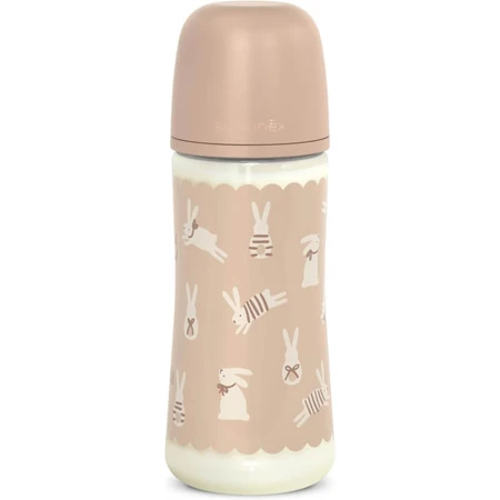 Suavinex Wonderland - Biberón «Conejito» de flujo lento, color beige, 360 ml