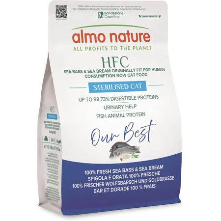 Almo Nature HFC Sterilisiert für Katzen: Seebarsch und Seebrase – Alleinfuttermittel für ausgewachsene Katzen, 300 g