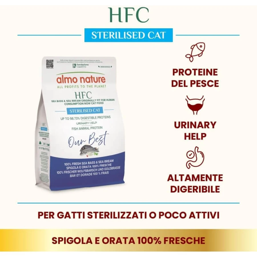 Almo Nature HFC Sterilisiert für Katzen: Seebarsch und Seebrase – Alleinfuttermittel für ausgewachsene Katzen, 300 g