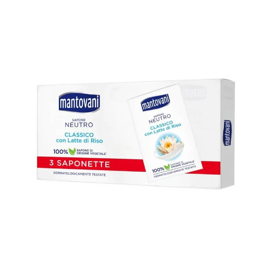 Mantovani Classico - Milde zeep met rijstmelk, 3 stukken, elk 90 g