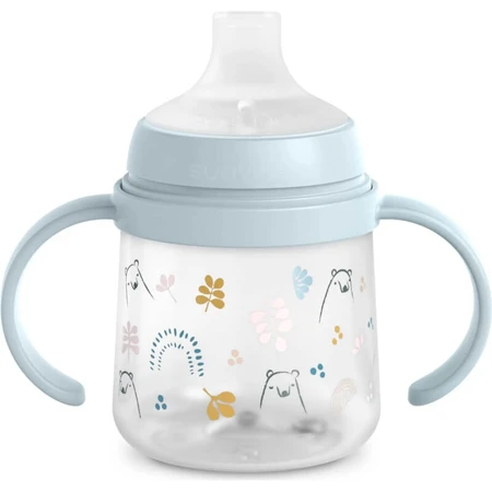 Suavinex My Family - Eerste babyfles met handvat en siliconen speen - Lichtblauw