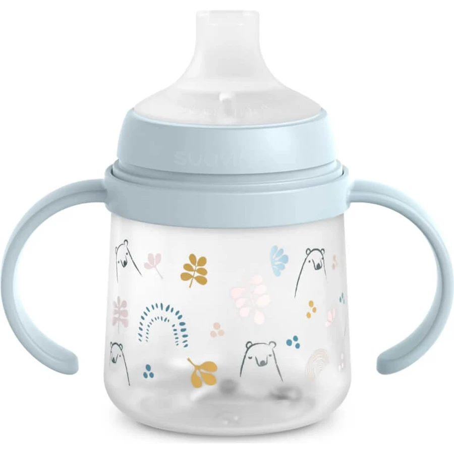 Suavinex My Family - Eerste babyfles met handvat en siliconen speen - Lichtblauw