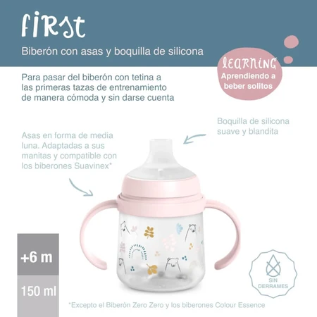 Suavinex My Family - Eerste babyfles met handvat en siliconen speen - Lichtblauw