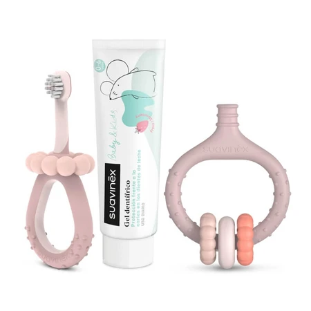 Set de higiene bucal «My First» de Suavinex: set de 3 piezas para niños de 0 a 6 años, rosa empolvado, 50 ml