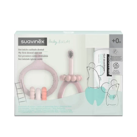 Set de higiene bucal «My First» de Suavinex: set de 3 piezas para niños de 0 a 6 años, rosa empolvado, 50 ml