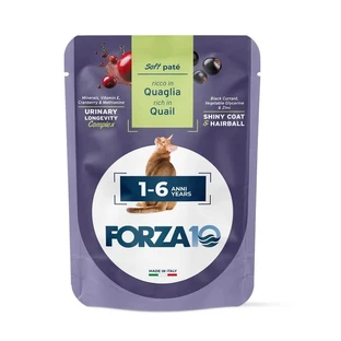 Forza10 Zachte paté voor volwassen katten (1–6 jaar) – Kwartel – Volledig voer voor volwassen katten, 80 g