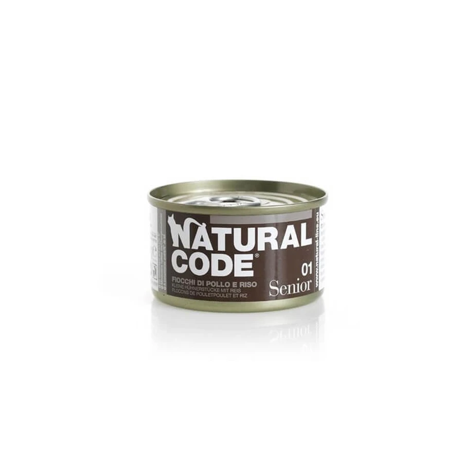 Natural Code 01 Poulet et riz pour chats âgés - Aliment complémentaire pour chats âgés, 85 g