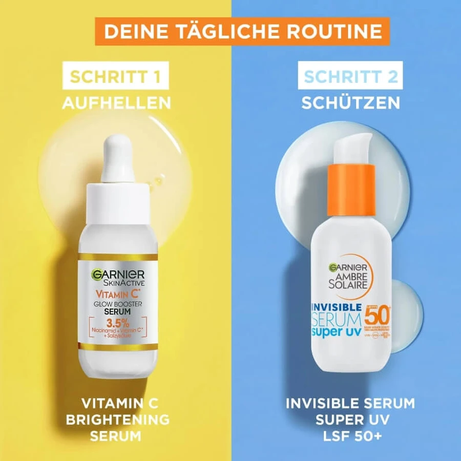 Garnier, protector solar facial SPF 50+ Ambre Solaire, sérum invisible Super UV, protección muy alta, 30 ml
