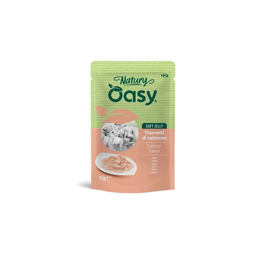 Oasy Wet Cat Natury Soft Jelly Salmon Bites - Complementary Food for Adult Cats, 70 g