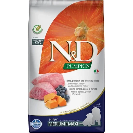 Farmina N&amp;d Pumpkin Puppy Medium &amp; Maxi con cordero - Pienso completo para cachorros, 2,5 kg