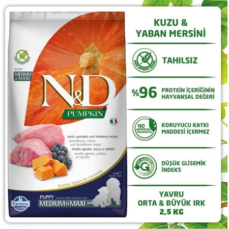 Farmina N&amp;d Pumpkin Puppy Medium &amp; Maxi con cordero - Pienso completo para cachorros, 2,5 kg