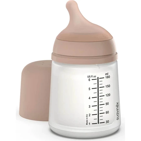 Suavinex Zero Zero - Biberón anticólicos de flujo lento, color nude, 180 ml