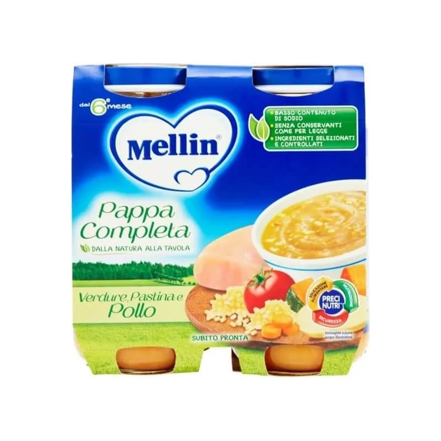 Mellin : purée de poulet complète pour bébés à partir de 6 mois, 2 petits pots de 250 g chacun