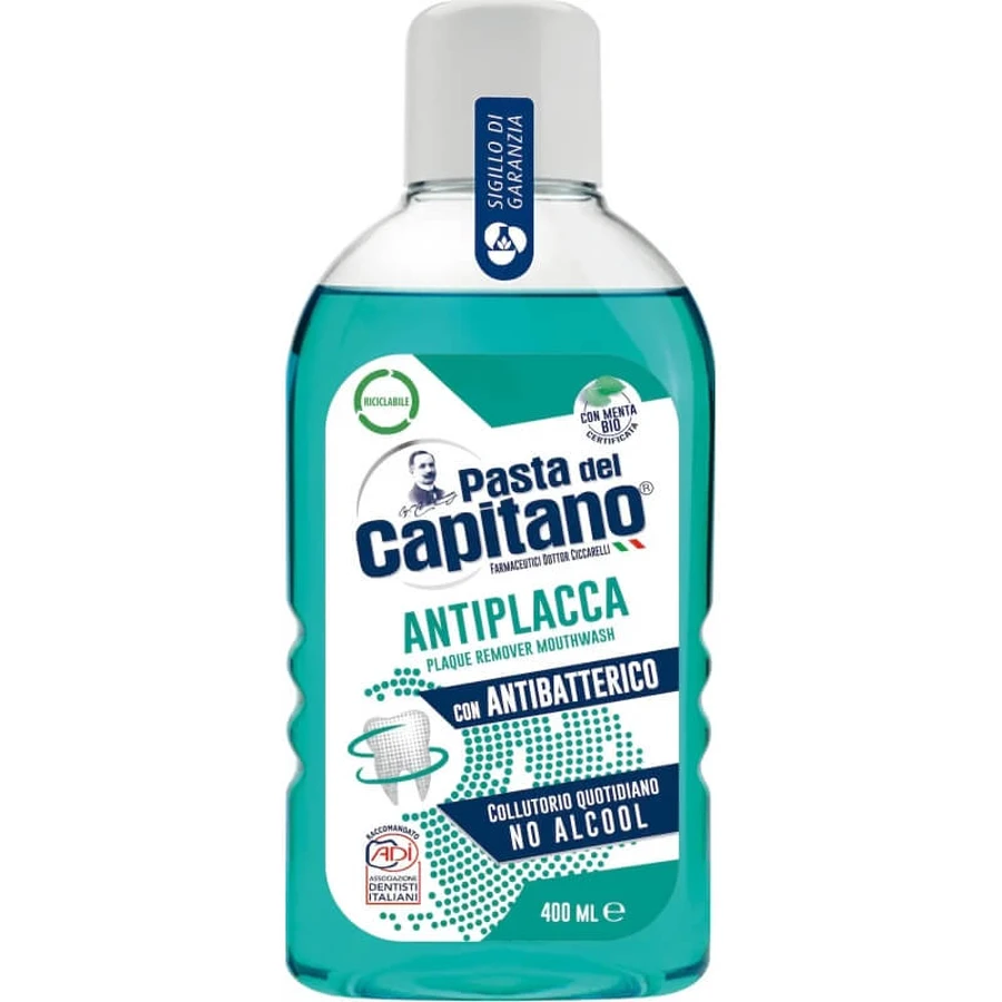 Enjuague bucal verde sin alcohol y antiplaca Pasta del Capitano, 400 ml