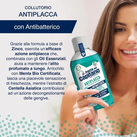 Enjuague bucal verde sin alcohol y antiplaca Pasta del Capitano, 400 ml