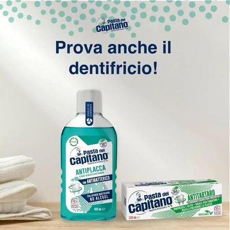 Enjuague bucal verde sin alcohol y antiplaca Pasta del Capitano, 400 ml