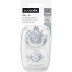 Suavinex night&amp;day - 2 in het donker oplichtende siliconen fopspenen, voor linkshandigen, 0-6 maanden, lichtblauw