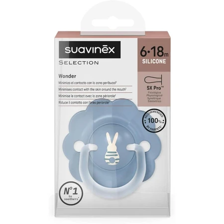 Suavinex Wonder - Silicone Pacifier, 6–18 Months - Light Blue