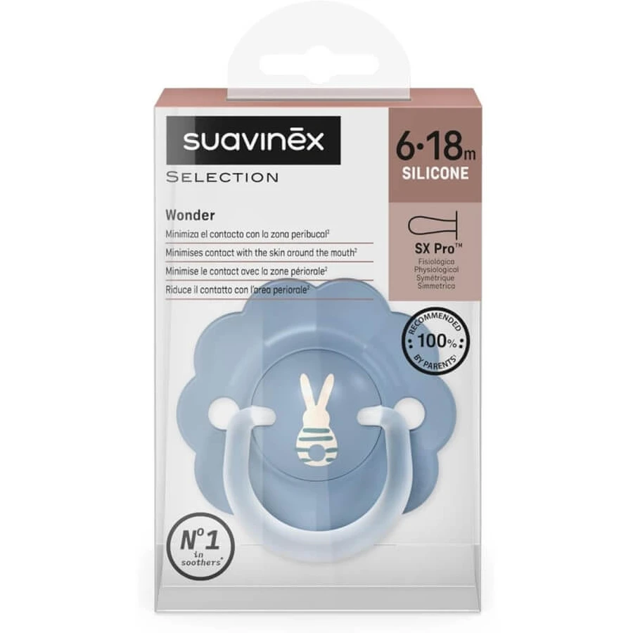 Suavinex Wonder - Silicone Pacifier, 6–18 Months - Light Blue