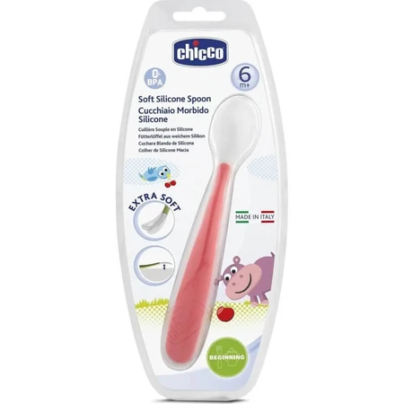 Chicco Soft Silicone Spoon, 6m+, Red