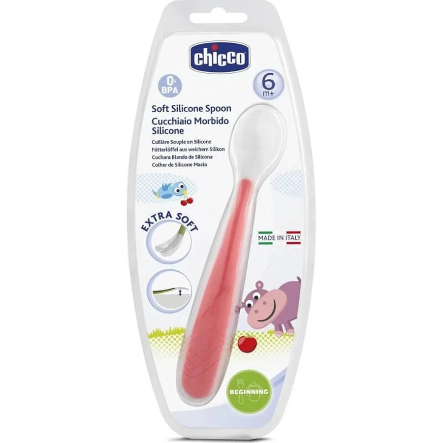 Chicco Soft Silicone Spoon, 6m+, Red