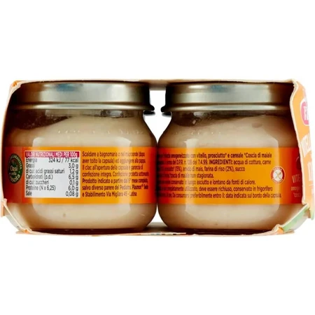 Ternera y jamón homogeneizados de Plasmón, 4 tarros de 80 g cada uno
