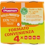 Ternera y jamón homogeneizados de Plasmón, 4 tarros de 80 g cada uno