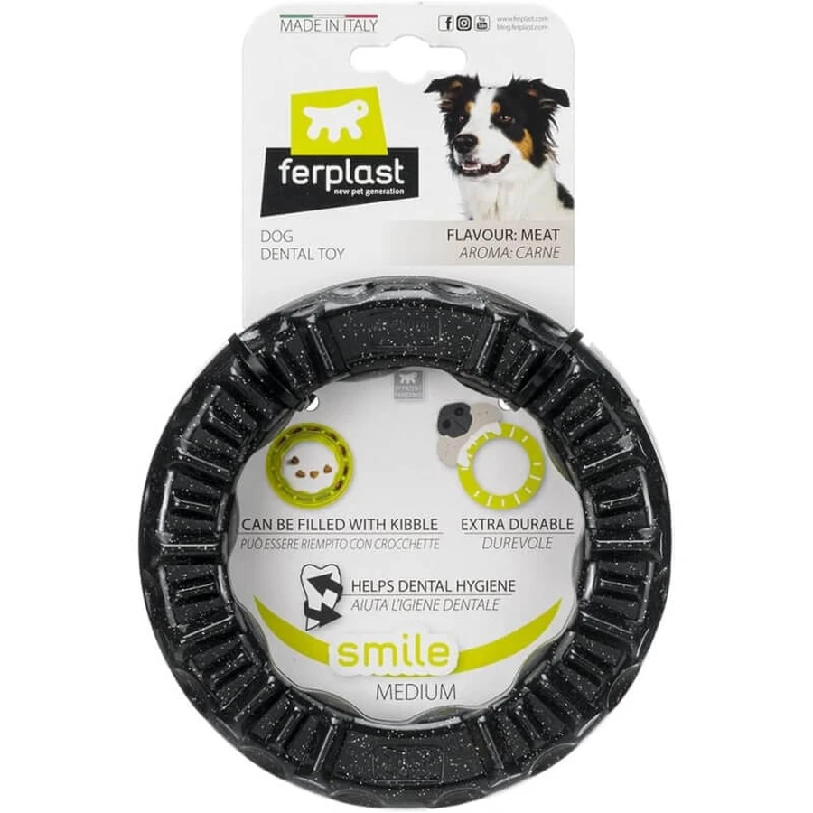 Ferplast Smile Large - Tandverzorgingsring met bicarbonaatkristallen en vleessmaak voor mondhygiëne bij middelgrote honden