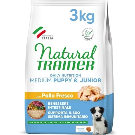 Natural Trainer Nutrición diaria para cachorros y perros jóvenes de tamaño mediano con pollo - Alimento completo para cachorros de tamaño mediano, 3 kg