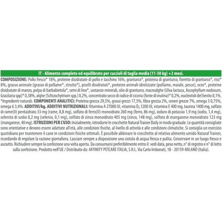 Natural Trainer Nutrición diaria para cachorros y perros jóvenes de tamaño mediano con pollo - Alimento completo para cachorros de tamaño mediano, 3 kg