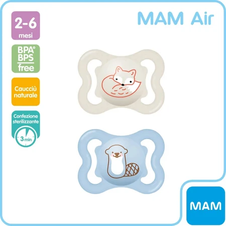 Mam Air - 2 rubber pacifiers (2–6 months) - assorted colors and patterns