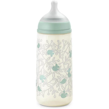Suavinex Birdies - Baby Bottle with SX Pro Silicone Nipple, Thick Flow, Anti-Colic, 6m+, Green, 360 ml