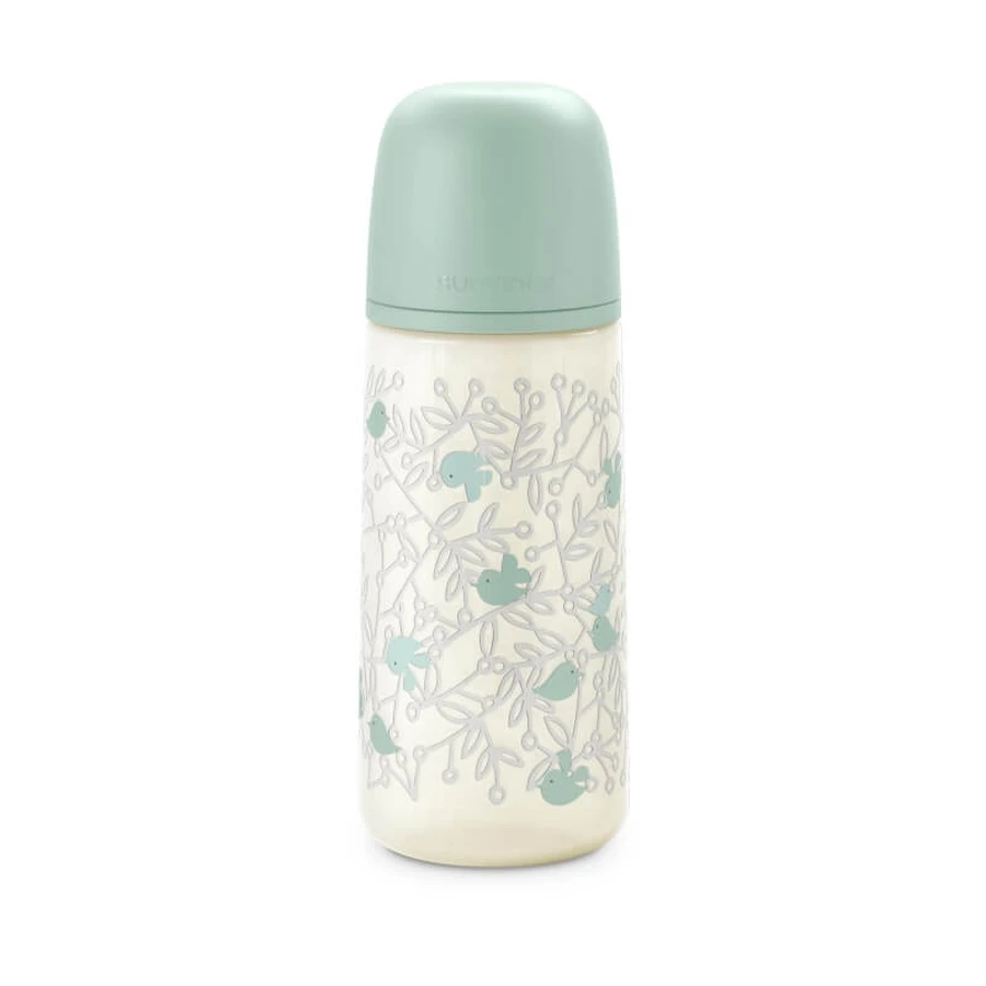 Suavinex Birdies - Baby Bottle with SX Pro Silicone Nipple, Thick Flow, Anti-Colic, 6m+, Green, 360 ml