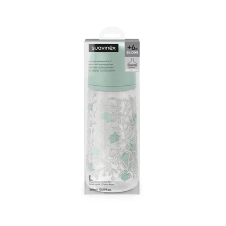 Suavinex Birdies - Baby Bottle with SX Pro Silicone Nipple, Thick Flow, Anti-Colic, 6m+, Green, 360 ml