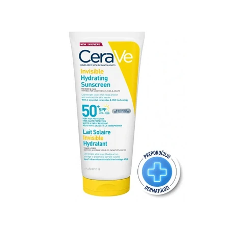 Crème solaire hydratante invisible CeraVe SPF 50+, protection très élevée, 177 ml