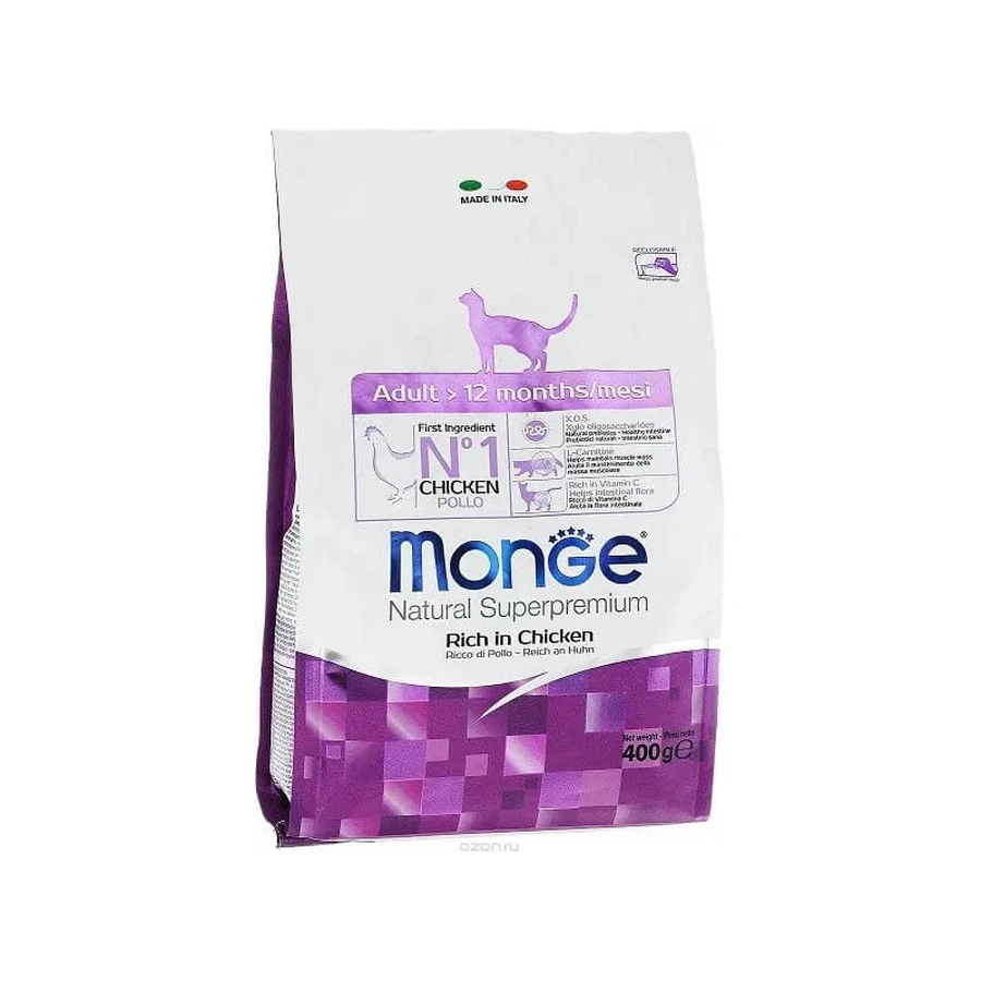 Monge Natural Superpremium Adult Cat Food with Chicken, Dry Food, 400g