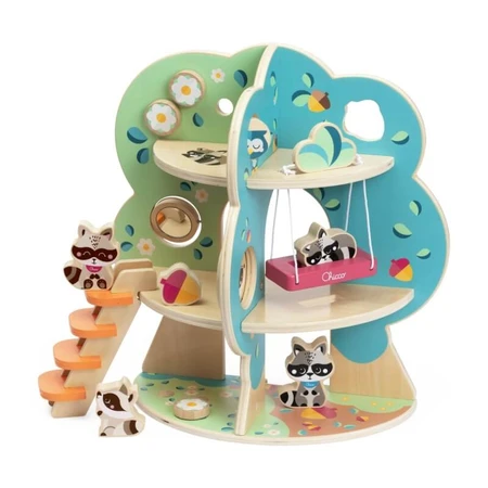 Chicco Grote Wasbeerboom - Houten speelset met 4 wasberen en 10 accessoires