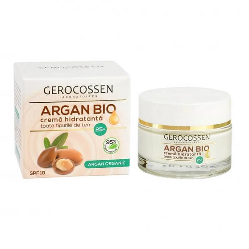 Hydraterende crème voor alle huidtypes met SPF 10 25+ Argan Bio, 50 ml, Gerocossen