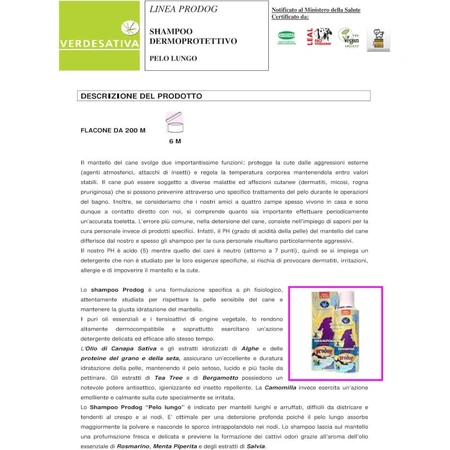 Verdesativa Prodog – Hautschonendes Shampoo für langhaarige Hunde, 200 ml