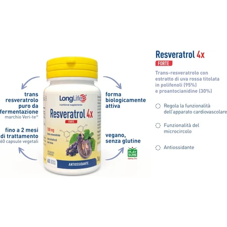 Longlife Resveratrol 4x Forte 60 Capsules - Antioxidant Supplement